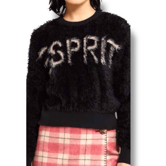 Opening Ceremony Esprit Fuzzy Logo Cropped Sweater Black Crewneck Small - Picture 2 of 9